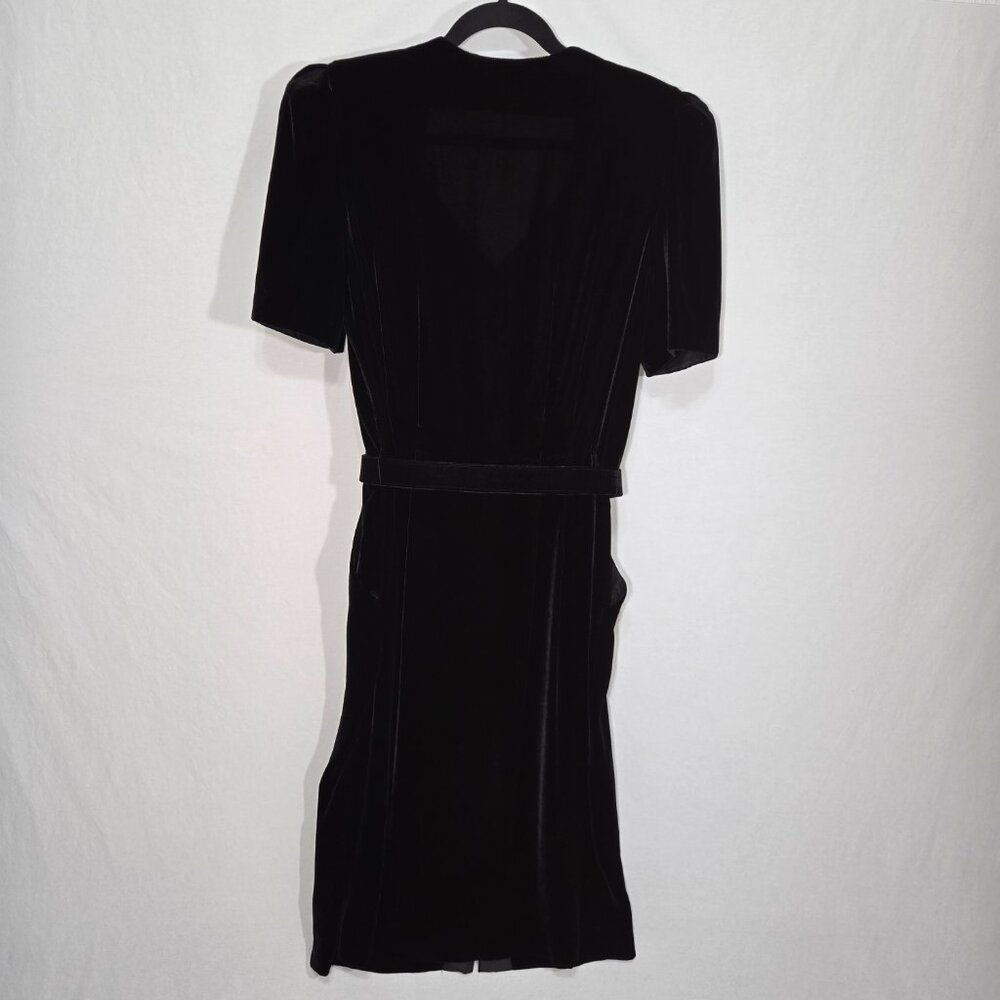 VINTAGE Academia Y2K Sirencore BLACK VELVET Pocket Belt Midi Dress Women Size 10 - Picture 2 of 16